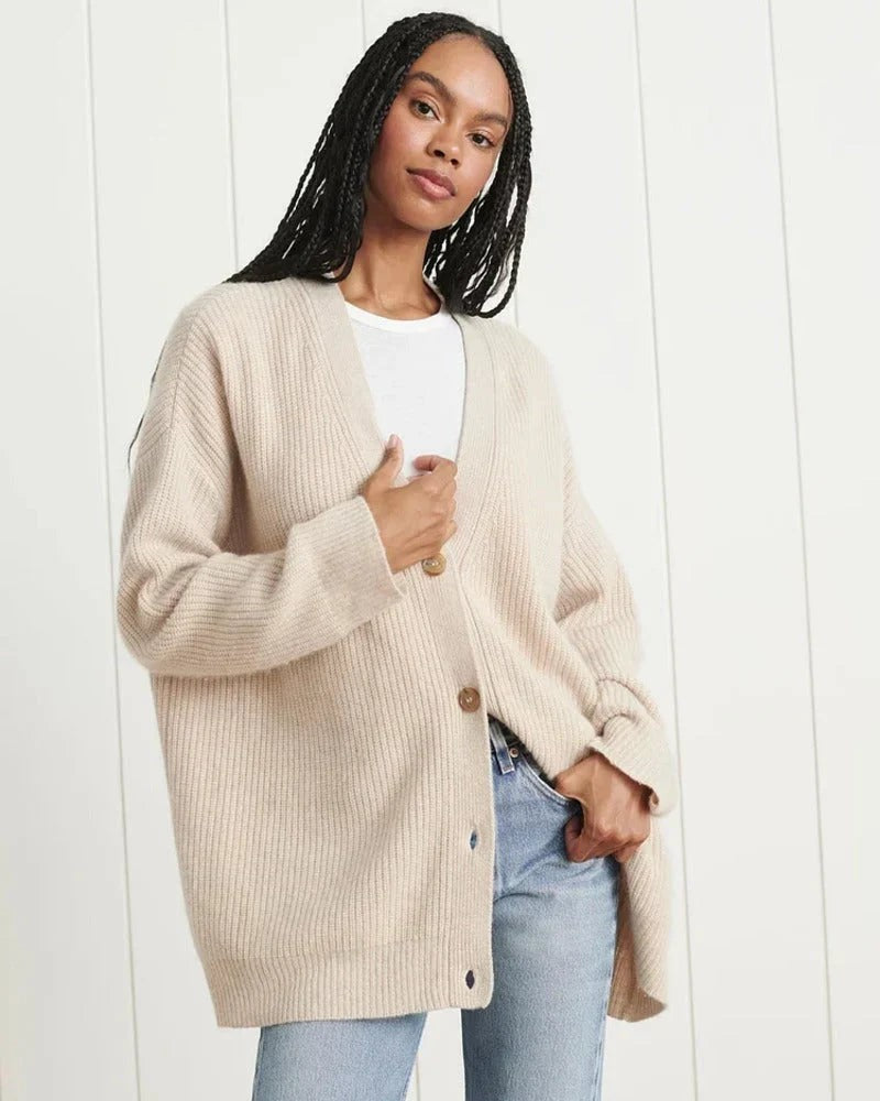 Ribbed v neck button cardigan