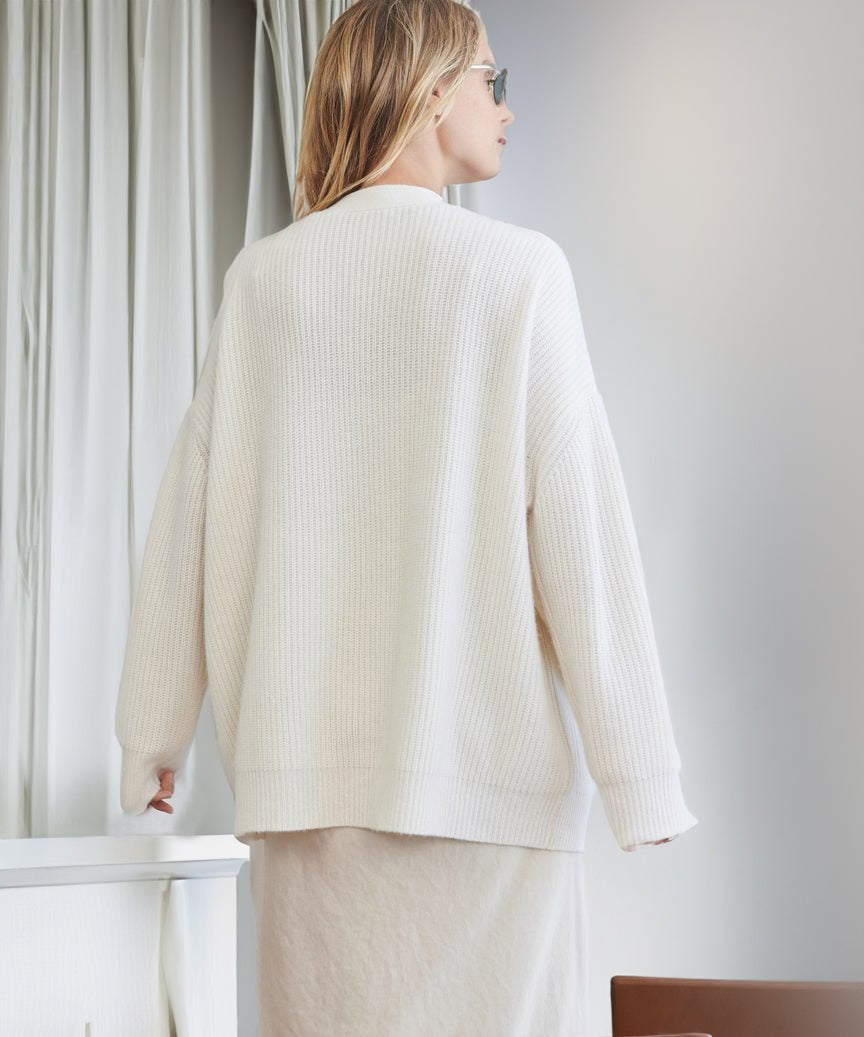 Ribbed v neck button cardigan