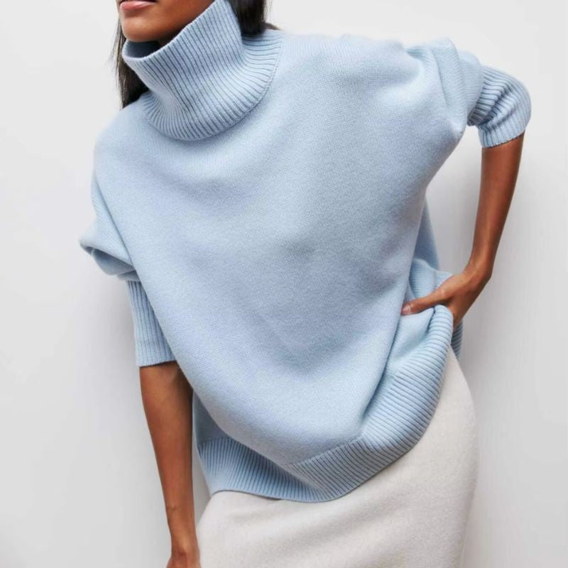 Blue roll neck oversized poncho