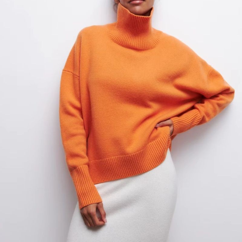 Orange roll neck oversized poncho