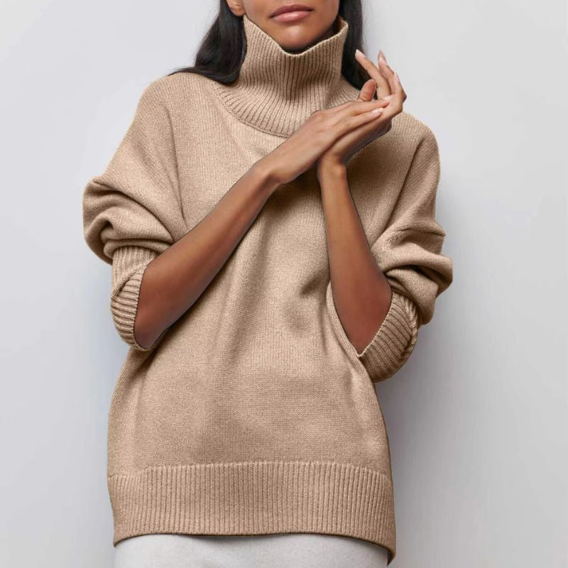Khaki roll neck oversized poncho
