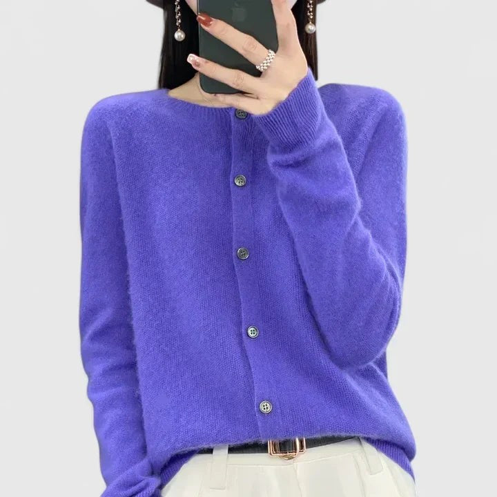 Purple round neck button cardigan