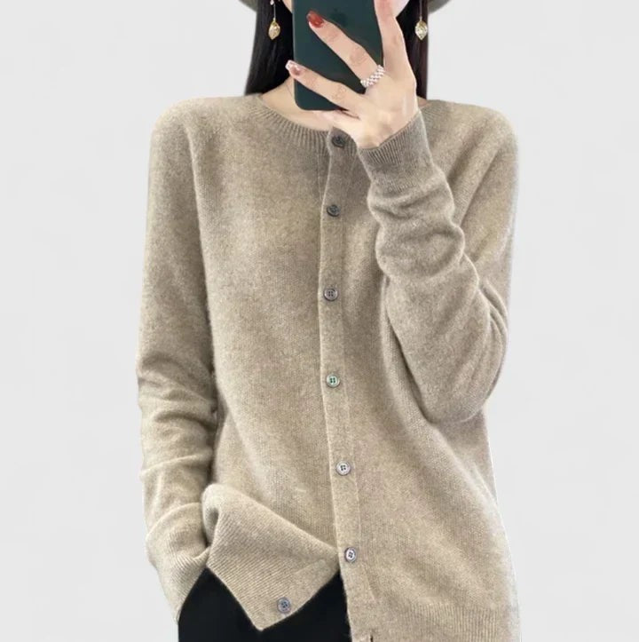 Brown round neck button cardigan
