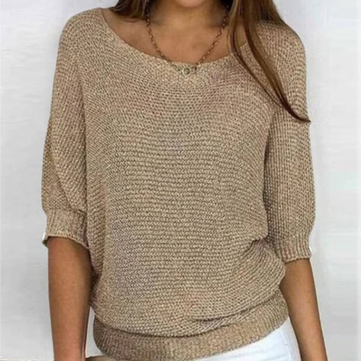 Beige round-neck knit jumper