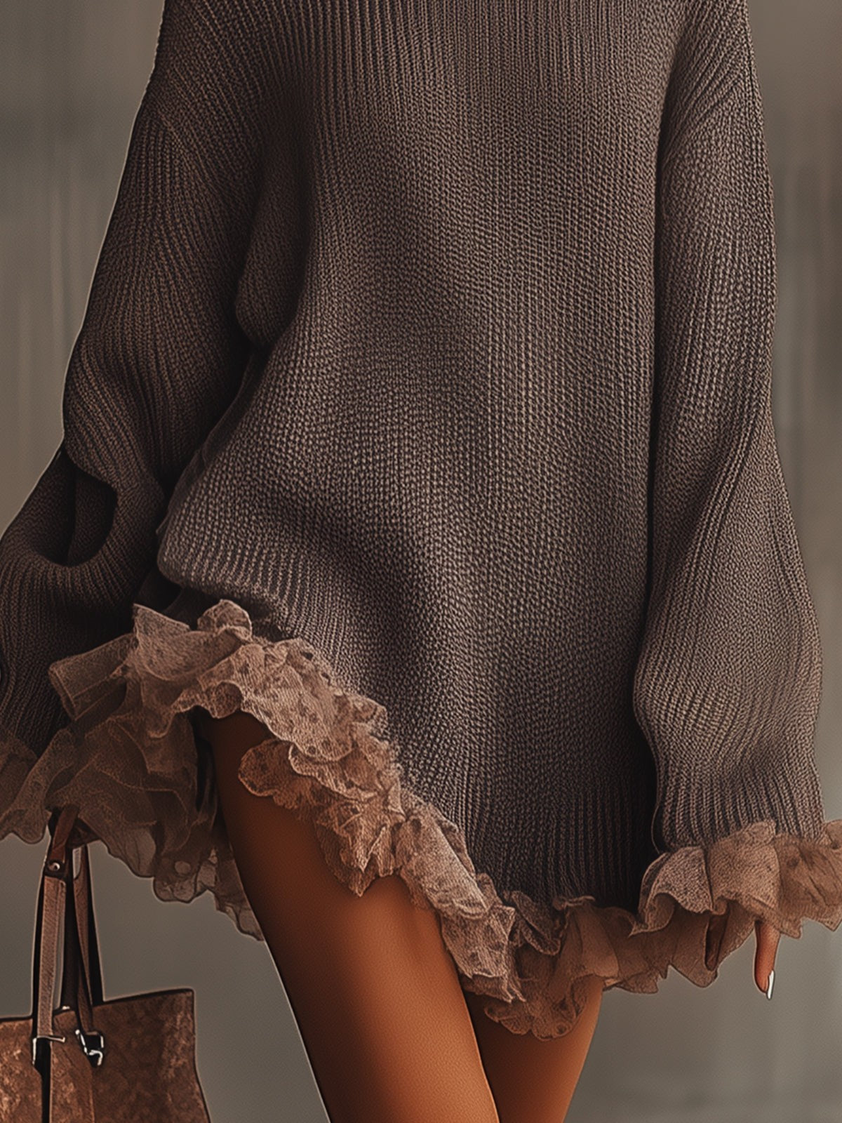 Ruffle-hem roll neck jumper dress