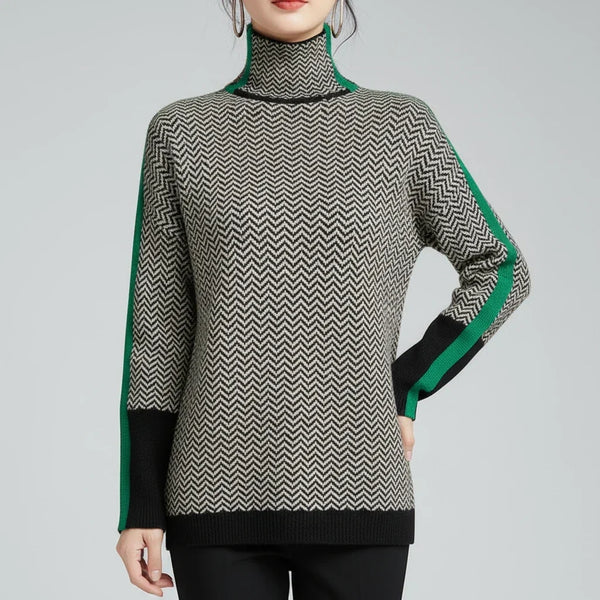 Rosa | Merino Wool Herringbone Roll Neck Jumper