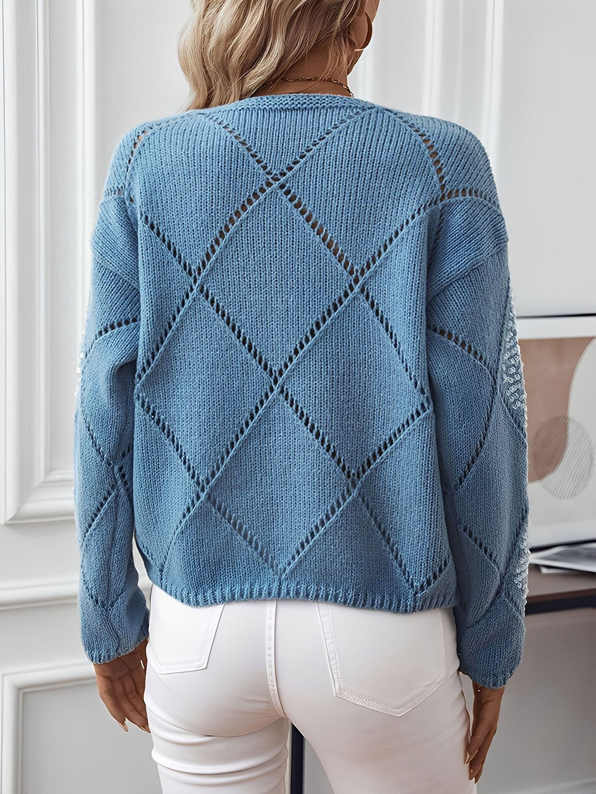Sequin diamond-knit jumper