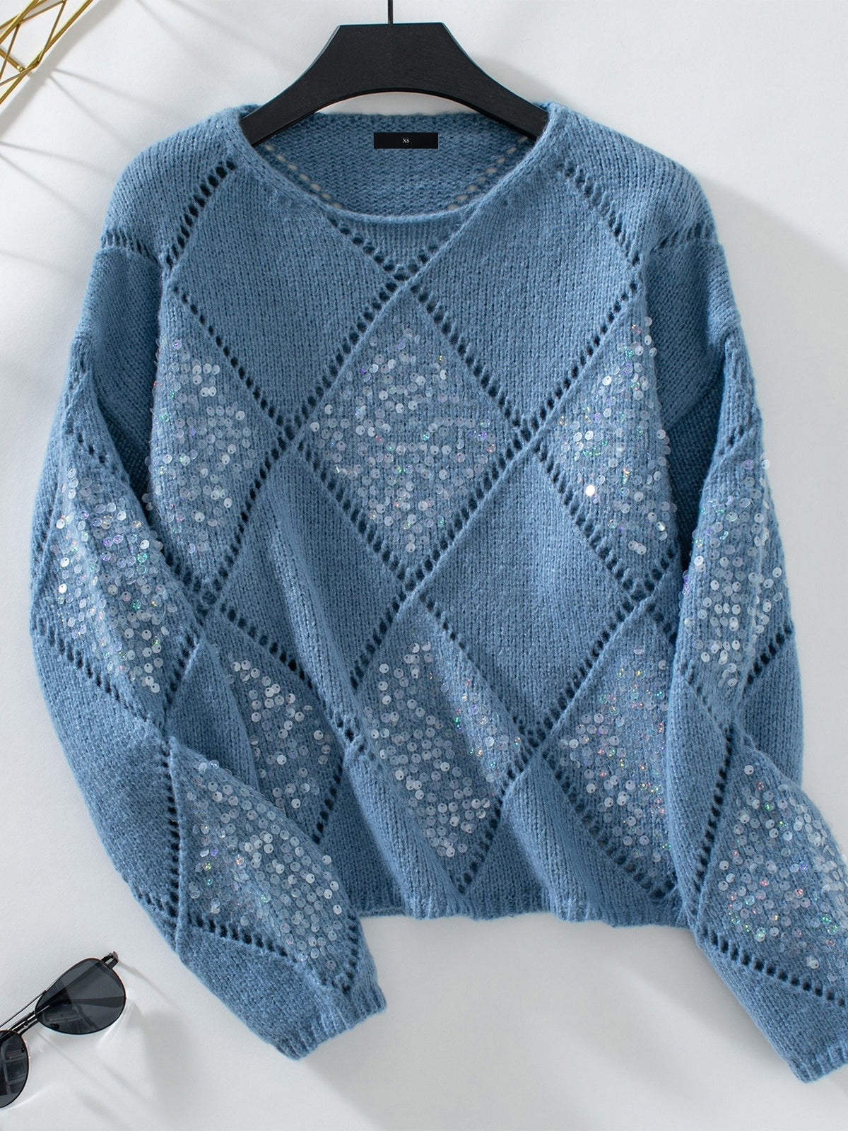 Sequin diamond-knit jumper