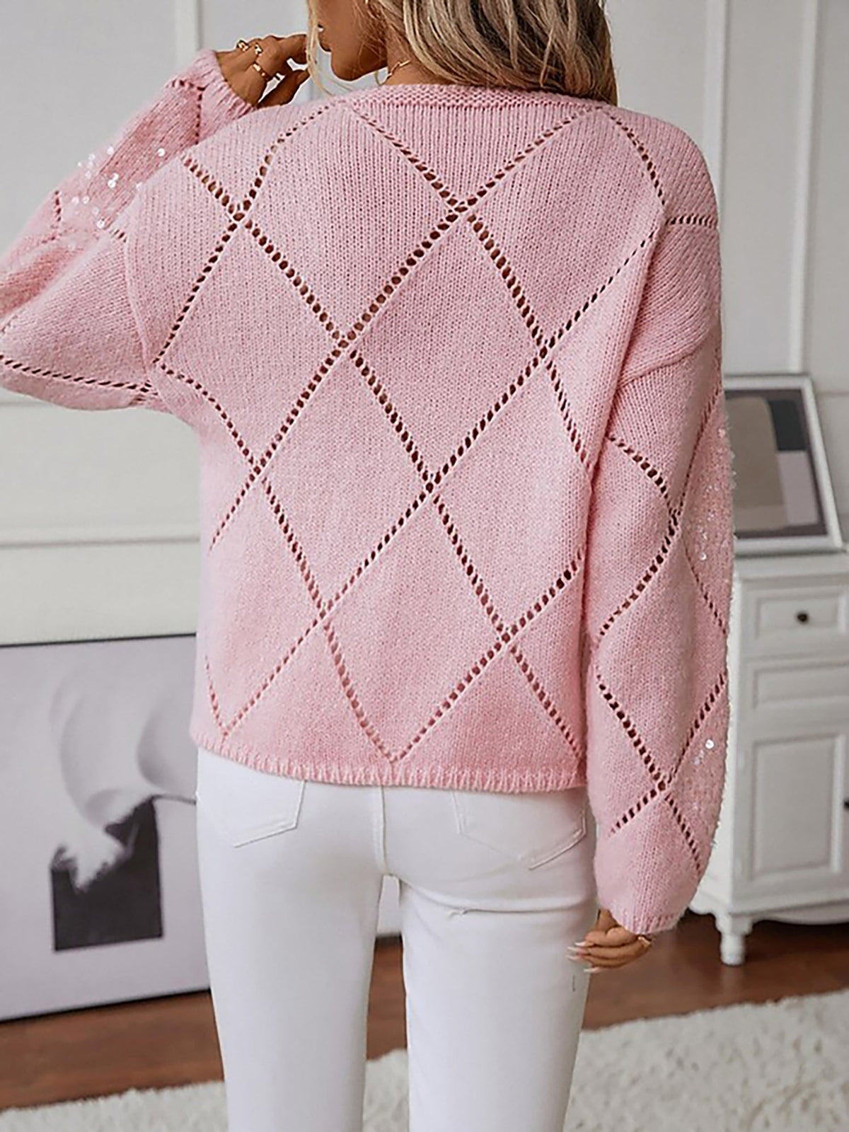 Sequin diamond-knit jumper