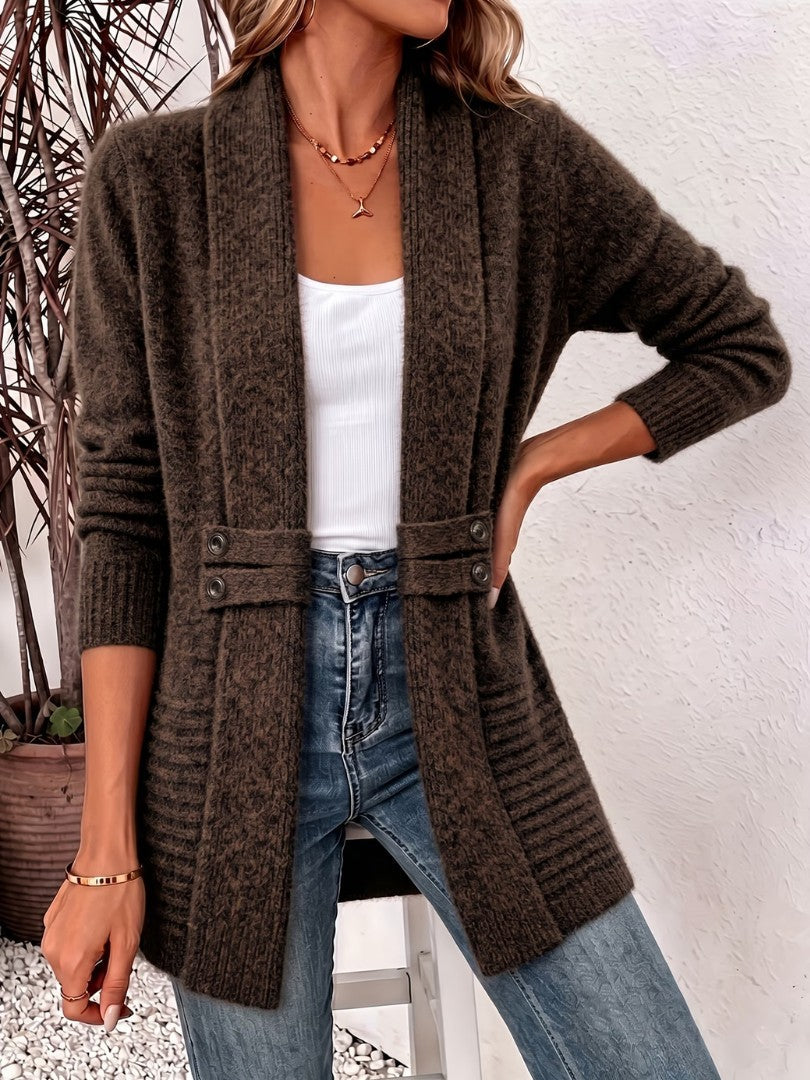 Brown shawl-collar longline cardigan