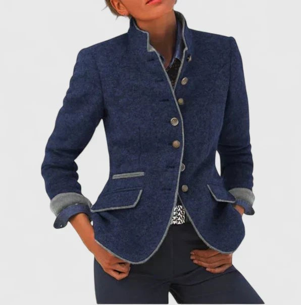 Blue stand collar tailored blazer