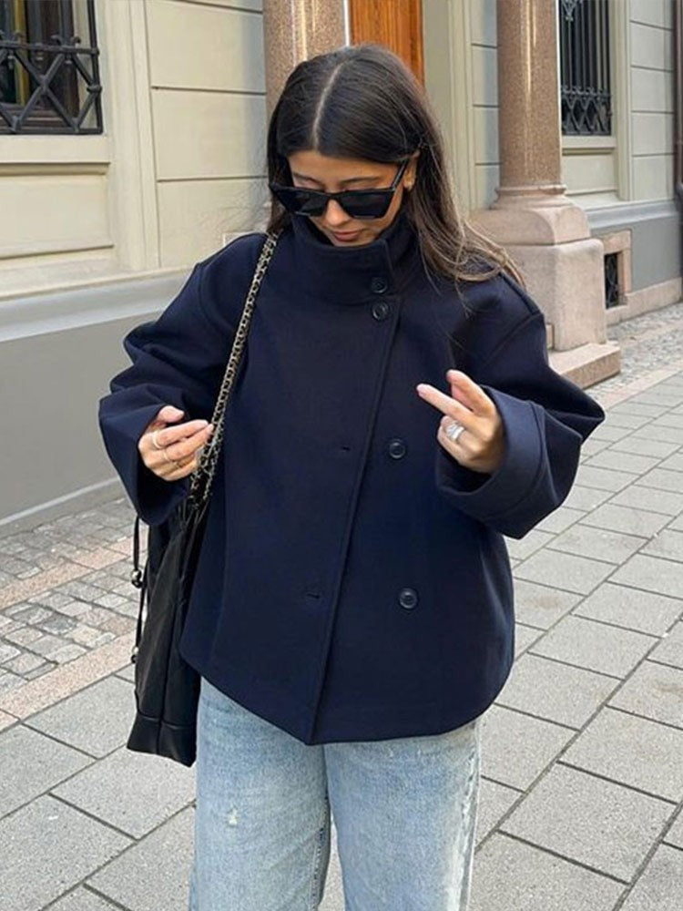 Stand collar wool jacket