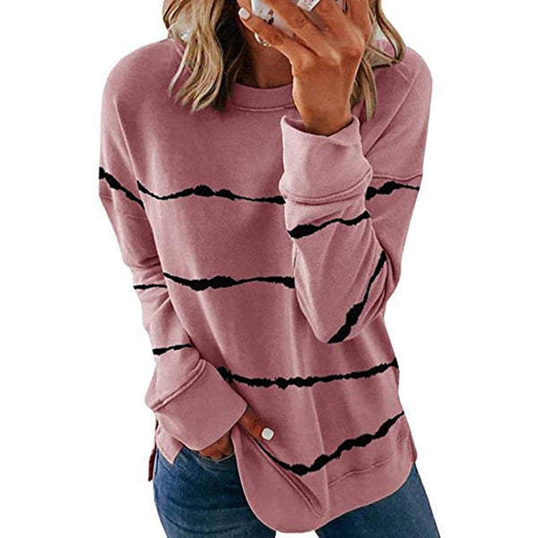 Pink striped crew neck sweatshirt