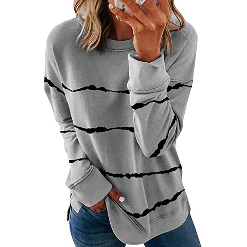 Gray striped crew neck sweatshirt