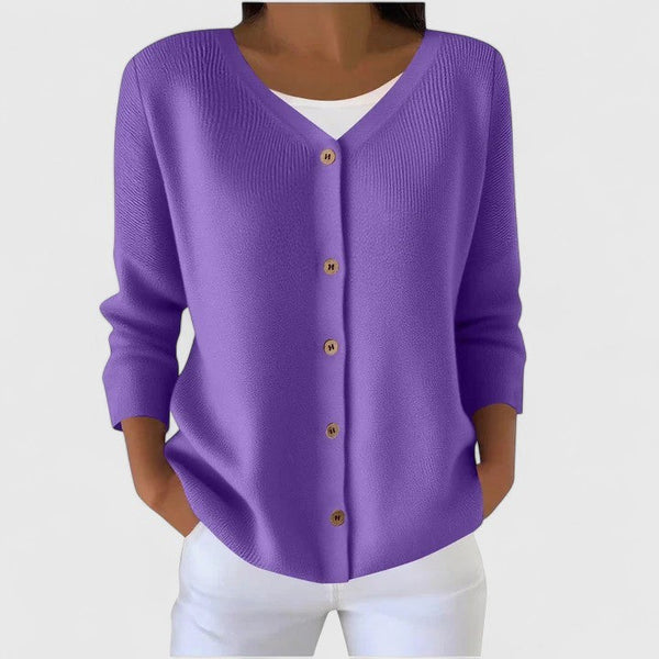 Purple v-neck button-front cardigan