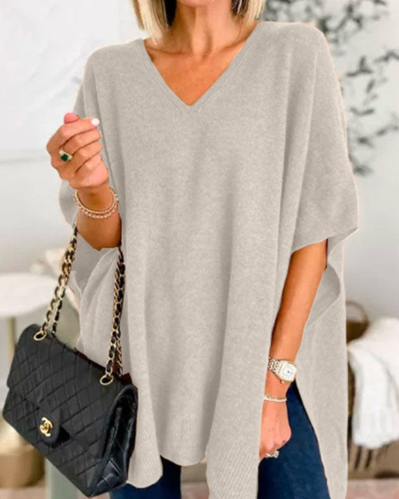 Light Gray v-neck wool blend cape poncho