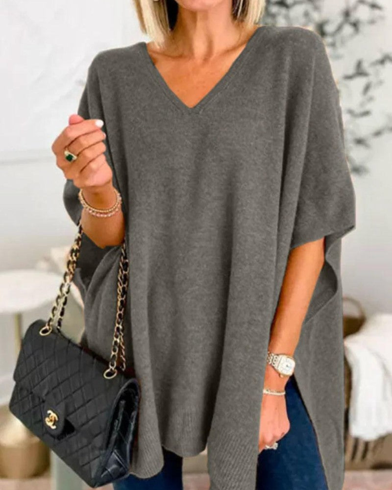 Dark Gray v-neck wool blend cape poncho
