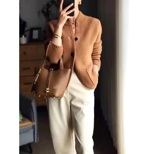 Waffle-knit cardigan jacket