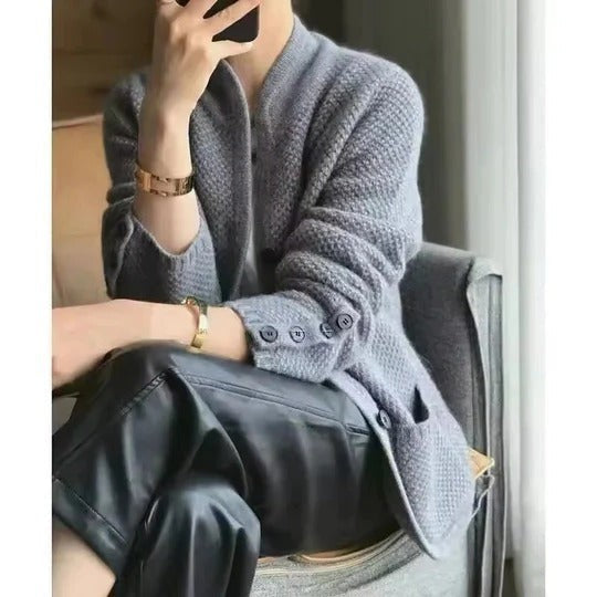 Waffle-knit cardigan jacket