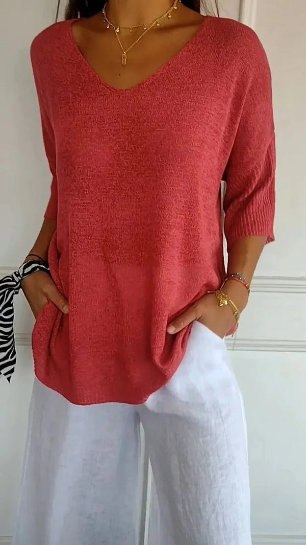 Rhoda | Relaxed V-Neck Knit Top
