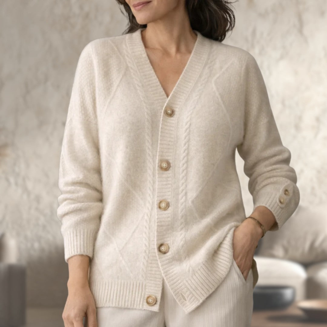Ivory wool knit v-neck button cardigan