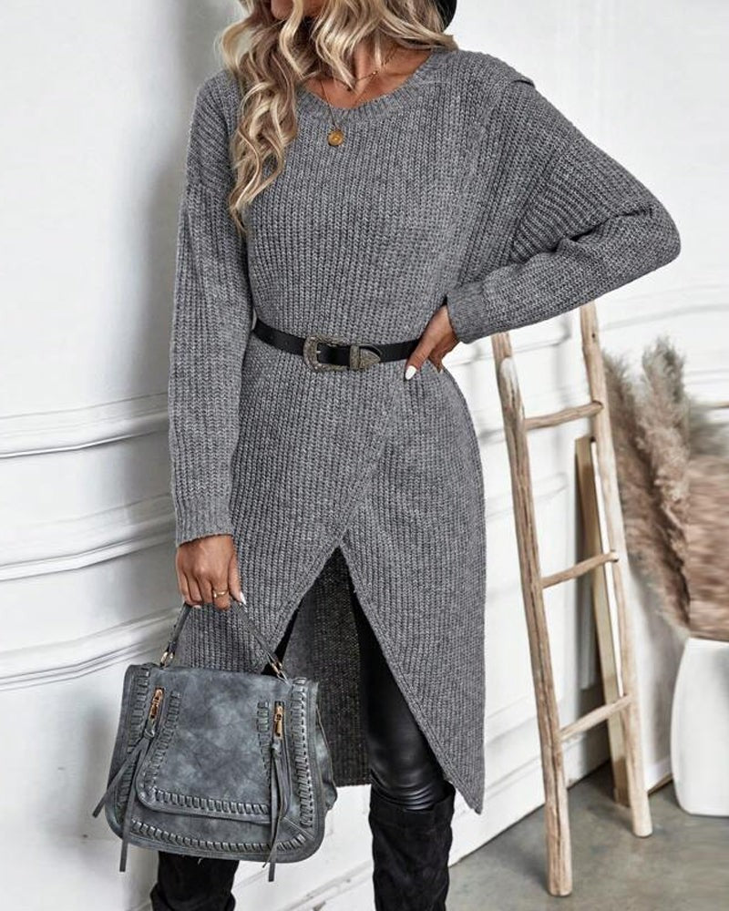 Wool wrap front jumper dress