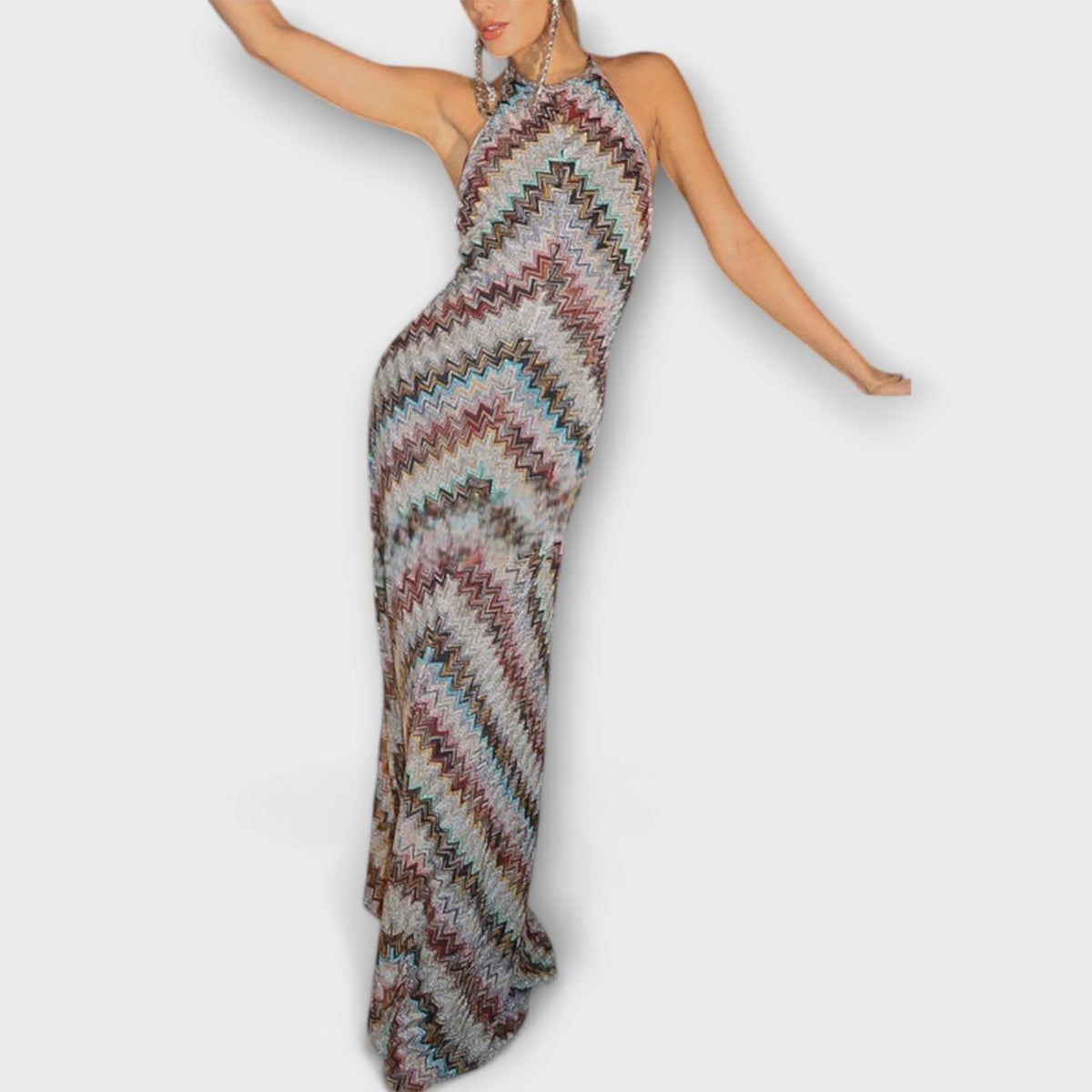 Zigzag halter knit maxi dress