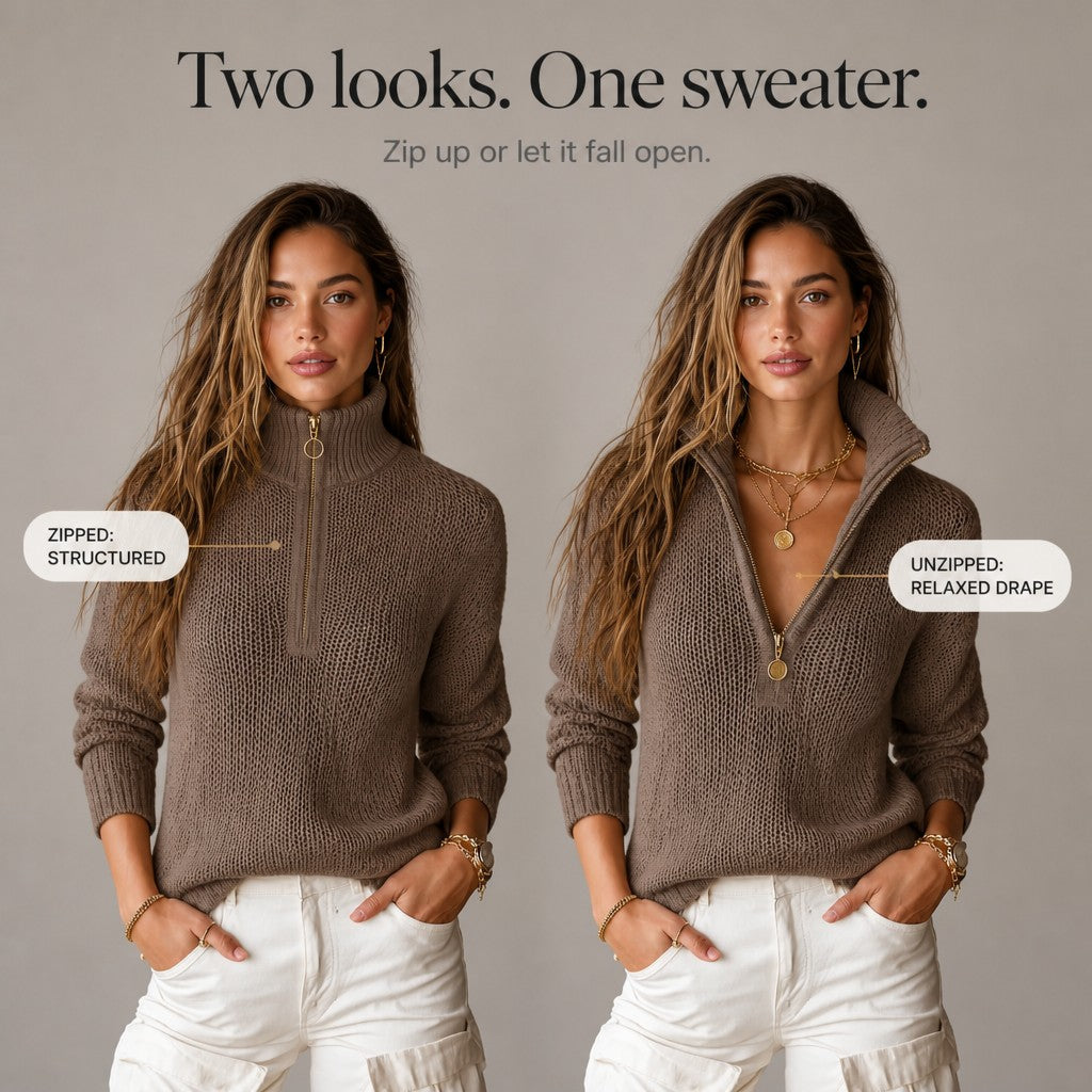 Zip neck relaxed jumper