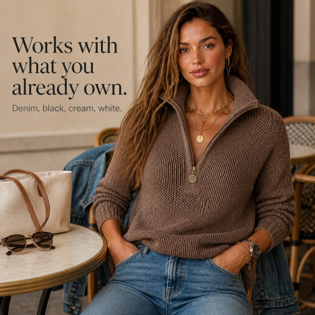 Zip neck relaxed jumper