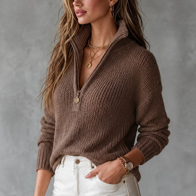 Bown zip neck relaxed jumper